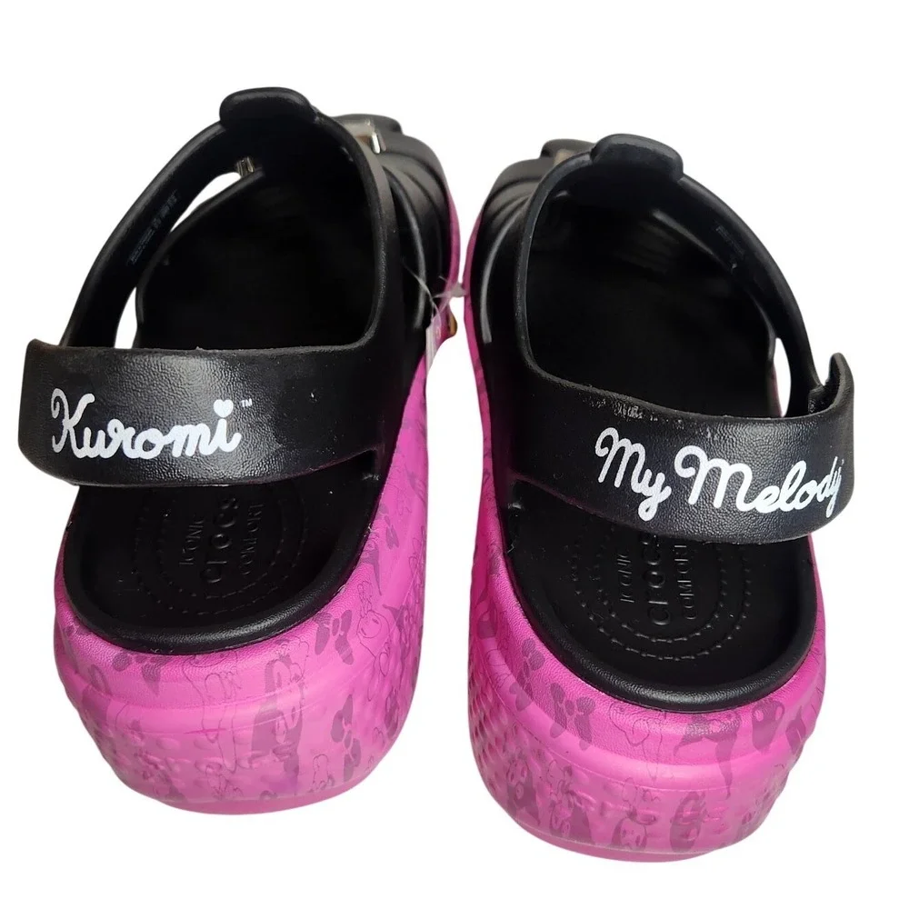 CROCS‎ Sandals W9 M11 Black Pink Platform Hello Kitty Kuromi Whimsigoth NEW